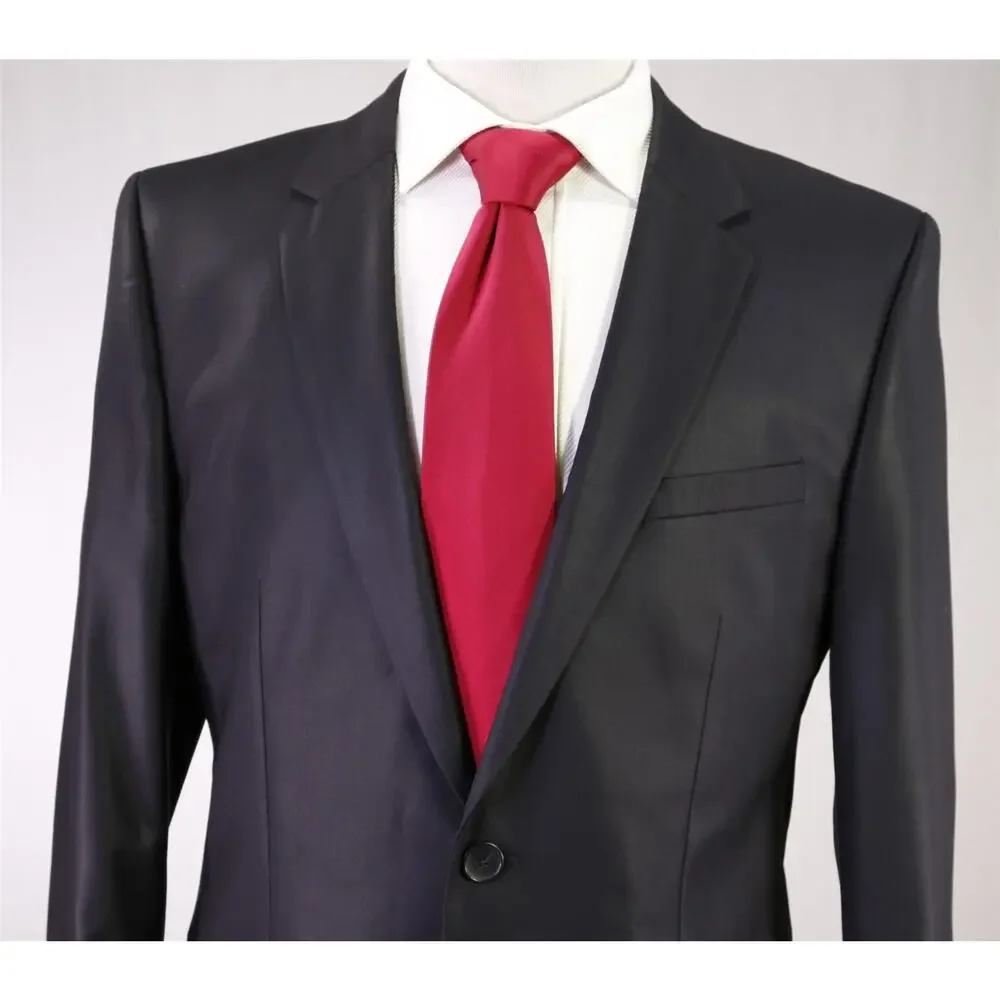 Hugo Boss Red Label Black Sharkskin Shiny Wool 2-Btn Slim Fit Suit 40L